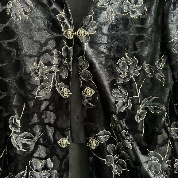Vintage 90s Tradition black Velvet Jacket Floral Gold Sparkle Asian Cocktail 14 - Picture 5 of 16